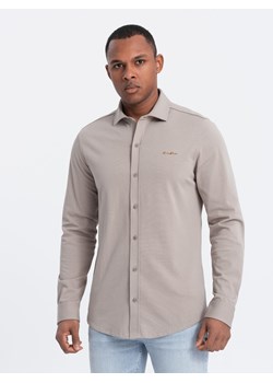 Męska bawełniana koszula REGULAR z dzianiny single jersey - popielata V5 OM-SHCS-0138 ze sklepu ombre w kategorii Koszule męskie - zdjęcie 170270679
