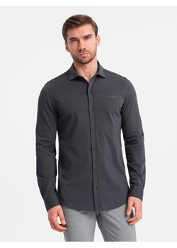 Męska bawełniana koszula REGULAR z dzianiny single jersey - grafitowa V6 OM-SHCS-0138 ze sklepu ombre w kategorii Koszule męskie - zdjęcie 170270685