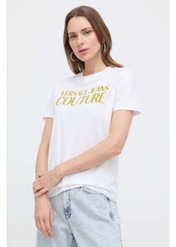 Versace Jeans Couture t-shirt bawełniany damski kolor biały 76HAHG03 CJ00G ze sklepu ANSWEAR.com w kategorii Bluzki damskie - zdjęcie 170271279