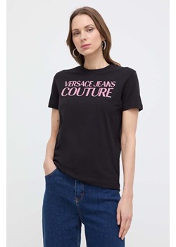 Versace Jeans Couture t-shirt bawełniany damski kolor czarny 76HAHG03 CJ00G ze sklepu ANSWEAR.com w kategorii Bluzki damskie - zdjęcie 170271289