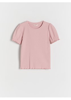 Reserved - T-shirt w prążek - różowy ze sklepu Reserved w kategorii Bluzki dziewczęce - zdjęcie 170286225