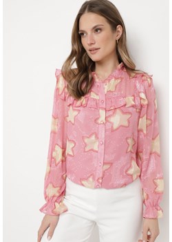 Różowa Koszula w Gwiazdki z Falbankami Klimixa ze sklepu Born2be Odzież w kategorii Koszule damskie - zdjęcie 170300899
