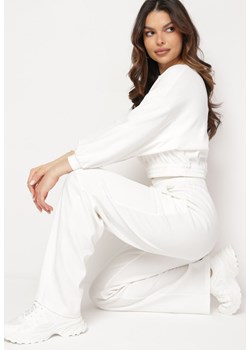 Biały Komplet Bawełniany Spodnie Szerokie ze Sznurkiem w Pasie i Bluza ze Ściągaczami Urionne ze sklepu Born2be Odzież w kategorii Dresy damskie - zdjęcie 170301097