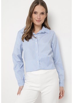 Niebieska Klasyczna Koszula w Paski Dettiana ze sklepu Born2be Odzież w kategorii Koszule damskie - zdjęcie 170301236