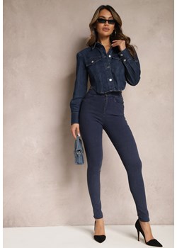 Granatowe Spodnie o Fasonie Jegginsów z Gumką w Talii Lindraga ze sklepu Renee odzież w kategorii Spodnie damskie - zdjęcie 170301395