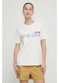 Superdry t-shirt bawełniany damski kolor beżowy ze sklepu ANSWEAR.com w kategorii Bluzki damskie - zdjęcie 170305615