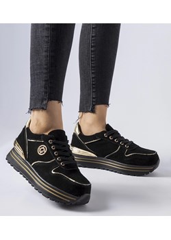 Czarno-złote zamszowe sneakersy Therrien ze sklepu gemre w kategorii Półbuty damskie - zdjęcie 170307688