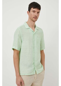Calvin Klein koszula lniana kolor zielony regular ze sklepu ANSWEAR.com w kategorii Koszule męskie - zdjęcie 170313987