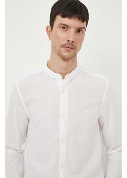 Calvin Klein koszula lniana kolor biały regular ze stójką ze sklepu ANSWEAR.com w kategorii Koszule męskie - zdjęcie 170313996