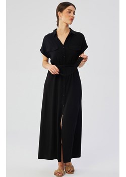 Sukienka maxi rozpinana z krótkimi rękawami czarna S364, Kolor czarny, Rozmiar L, Stylove ze sklepu Primodo w kategorii Sukienki - zdjęcie 170320896