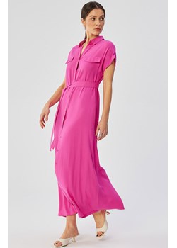 Sukienka maxi rozpinana z krótkimi rękawami liliowa S364, Kolor liliowy, Rozmiar L, Stylove ze sklepu Primodo w kategorii Sukienki - zdjęcie 170320908
