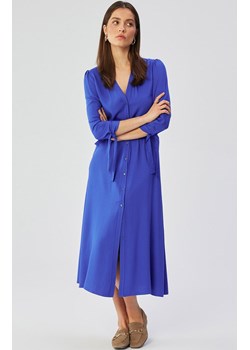 Sukienka midi z wiązanymi mankietami niebieska S365, Kolor niebieski, Rozmiar L, Stylove ze sklepu Primodo w kategorii Sukienki - zdjęcie 170320917