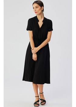 Czarna sukienka ze stójką i wiązaniem w pasie S366, Kolor czarny, Rozmiar L, Stylove ze sklepu Primodo w kategorii Sukienki - zdjęcie 170320929