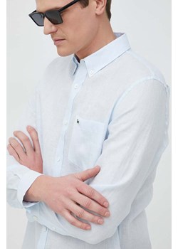 Lacoste koszula lniana kolor niebieski regular z kołnierzykiem button-down ze sklepu PRM w kategorii Koszule męskie - zdjęcie 170329538