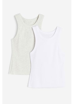H & M - Koszulka w prążki 2-pak - Biały ze sklepu H&M w kategorii Bluzki damskie - zdjęcie 170335437