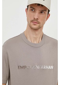 Emporio Armani t-shirt bawełniany męski kolor beżowy z aplikacją 3D1TG3 1JPZZ ze sklepu ANSWEAR.com w kategorii T-shirty męskie - zdjęcie 170339848