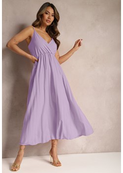 Fioletowa Długa Sukienka Kopertowa o Rozkloszowanym Kroju na Ramiączkach Kaemera ze sklepu Renee odzież w kategorii Sukienki - zdjęcie 170340225