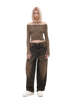 Cropp - Szaro-brązowe jeansy baggy - brązowy ze sklepu Cropp w kategorii Jeansy damskie - zdjęcie 170340577