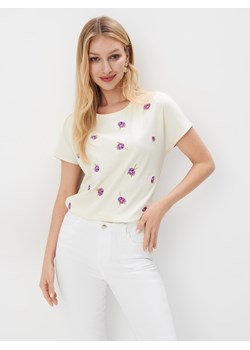 Mohito - T-shirt w kwiaty - kremowy ze sklepu Mohito w kategorii Bluzki damskie - zdjęcie 170340756