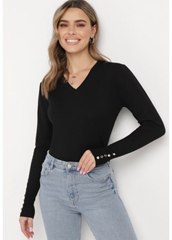 Czarny Klasyczny Sweter z Długimi Rękawami i Guzikami Halora ze sklepu Born2be Odzież w kategorii Swetry damskie - zdjęcie 170379467