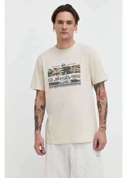 Quiksilver t-shirt bawełniany męski kolor beżowy z nadrukiem ze sklepu ANSWEAR.com w kategorii T-shirty męskie - zdjęcie 170383869