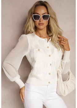 Biała Bluzka z Ozdobnymi Rękawami i Biżuteryjnymi Guzikami Orithya ze sklepu Renee odzież w kategorii Bluzki damskie - zdjęcie 170389299