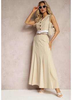 Beżowa Spódnica Długa Rozkloszowana High Waist Leoraia ze sklepu Renee odzież w kategorii Spódnice - zdjęcie 170389419