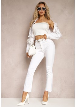Białe Bawełniane Jeansy z Rozszerzanymi Postrzępionymi Nogawkami Navirea ze sklepu Renee odzież w kategorii Jeansy damskie - zdjęcie 170389459
