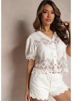 Biała Bluzka Prześwitująca w Ażurowe Wzory na Guziki Enriesa ze sklepu Renee odzież w kategorii Bluzki damskie - zdjęcie 170389509
