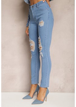 Niebieskie Jeansy Skinny Push-Up z Przetarciami z Przodu i Suwakiem Randda ze sklepu Renee odzież w kategorii Jeansy damskie - zdjęcie 170389577