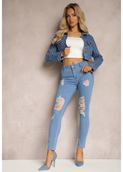 Niebieskie Jeansy Skinny Push-Up z Przetarciami z Przodu i Suwakiem Randda ze sklepu Renee odzież w kategorii Jeansy damskie - zdjęcie 170389579