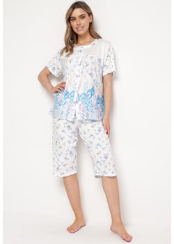 Niebiesko-Biały 2-częściowy Komplet Piżamowy Bluzka na Guziki i Kolarki Andia ze sklepu Born2be Odzież w kategorii Piżamy damskie - zdjęcie 170389718