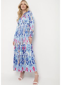 Niebieska Sukienka Maxi z Wzorem Etno i Gumką w Talii Junimiza ze sklepu Born2be Odzież w kategorii Sukienki - zdjęcie 170389848