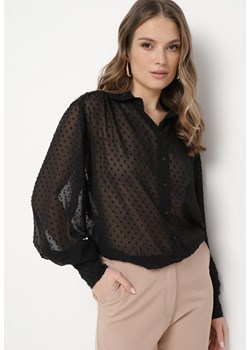 Czarna Klasyczna Koszula z Tkaniny Plumeti w Kropki Grivana ze sklepu Born2be Odzież w kategorii Koszule damskie - zdjęcie 170390076