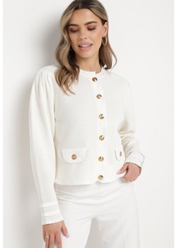 Biały Kardigan Zapinany na Ozdobne Guziki Melitesse ze sklepu Born2be Odzież w kategorii Swetry damskie - zdjęcie 170390489