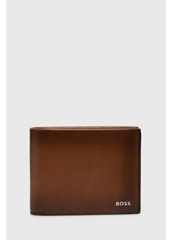 BOSS portfel skórzany męski kolor brązowy ze sklepu ANSWEAR.com w kategorii Portfele męskie - zdjęcie 170394319