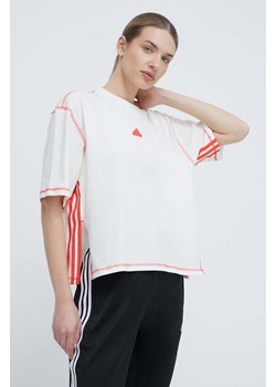 adidas t-shirt bawełniany damski kolor beżowy IS0874 ze sklepu ANSWEAR.com w kategorii Bluzki damskie - zdjęcie 170394455