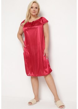 Czerwona Koszula Nocna Satynowa z Krótkim Rękawem i Koronką Arfios ze sklepu Born2be Odzież w kategorii Koszule nocne - zdjęcie 170404455