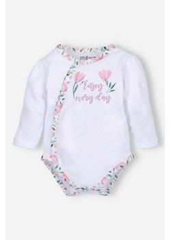 Body kopertowe PINK FLOWERS z bawełny organicznej - białe ze sklepu 5.10.15 w kategorii Body niemowlęce - zdjęcie 170405229