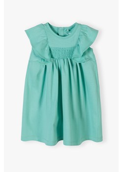 Zielona bawełniana sukienka niemowlęca z krótkim rękawem ze sklepu 5.10.15 w kategorii Sukienki niemowlęce - zdjęcie 170405249