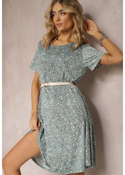 Zielona Krótka Sukienka Letnia z Wiskozy w Kwiaty Kidda ze sklepu Renee odzież w kategorii Sukienki - zdjęcie 170412489