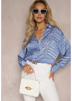 Niebieska Koszula o Luźnym Fasonie w Etno Wzór Goliana ze sklepu Renee odzież w kategorii Koszule damskie - zdjęcie 170412509