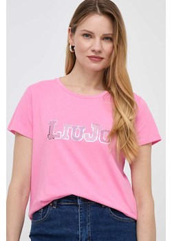 Liu Jo t-shirt bawełniany damski kolor różowy ze sklepu ANSWEAR.com w kategorii Bluzki damskie - zdjęcie 170412828