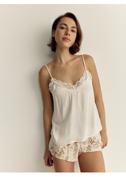 Reserved - Dwuczęściowa piżama z wiskozy - kremowy ze sklepu Reserved w kategorii Piżamy damskie - zdjęcie 170420526