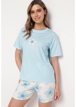 Niebieski Kwiatowy Komplet Piżamowy Koszulka z Krótkim Rękawem i Szorty z Gumką Telorian ze sklepu Born2be Odzież w kategorii Piżamy damskie - zdjęcie 170422178