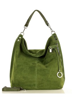Torebka skórzana ponadczasowy design worek na ramię XL hobo leather bag - MARCO MAZZINI nubuk zieleń militare ze sklepu Verostilo w kategorii Torebki hobo - zdjęcie 170426837