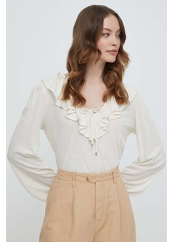 Lauren Ralph Lauren bluzka lniana kolor beżowy gładka ze sklepu ANSWEAR.com w kategorii Bluzki damskie - zdjęcie 170427018