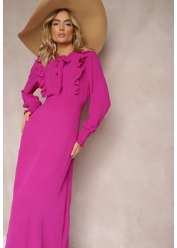 Fioletowa Maxi Sukienka Rozkloszowana z Falbankami i Wiązaniem przy Dekolcie Pallam ze sklepu Renee odzież w kategorii Sukienki - zdjęcie 170440626