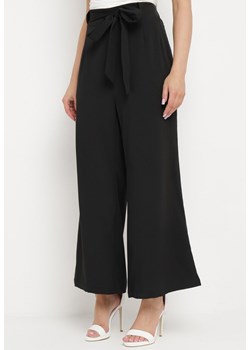 Czarne Spodnie Szerokie z Wiązaniem w Pasie Paper Bag Tisallas ze sklepu Born2be Odzież w kategorii Spodnie damskie - zdjęcie 170440729