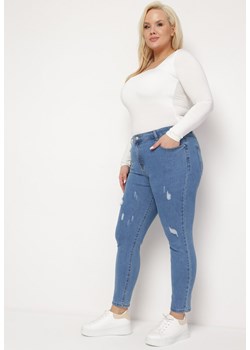 Niebieskie Jeansy z Wysokim Stanem z Ozdobnymi Przetarciami Meriste ze sklepu Born2be Odzież w kategorii Jeansy damskie - zdjęcie 170441095